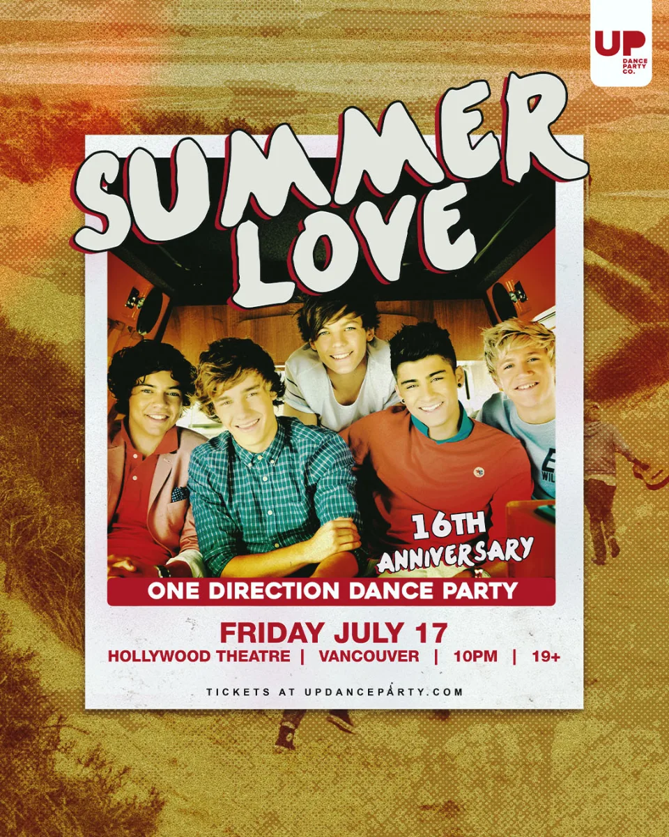 Show poster for Summer Love: One Direction 16th Anniversary Dance Party at Hollywood Theatre - Jul 17 2026 at Hollywood Theatre