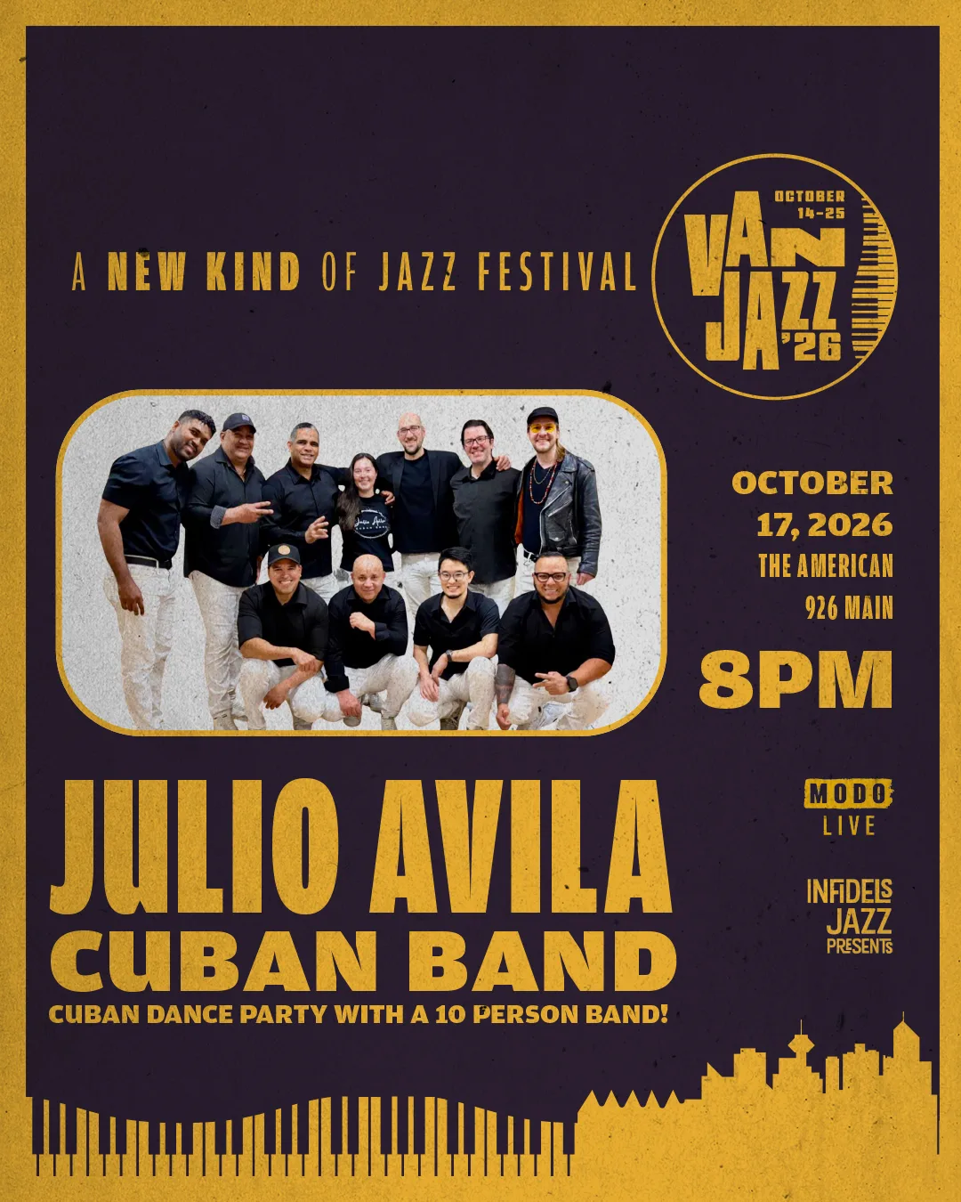 Show poster for JULIO AVILA - CUBAN BAND at The American