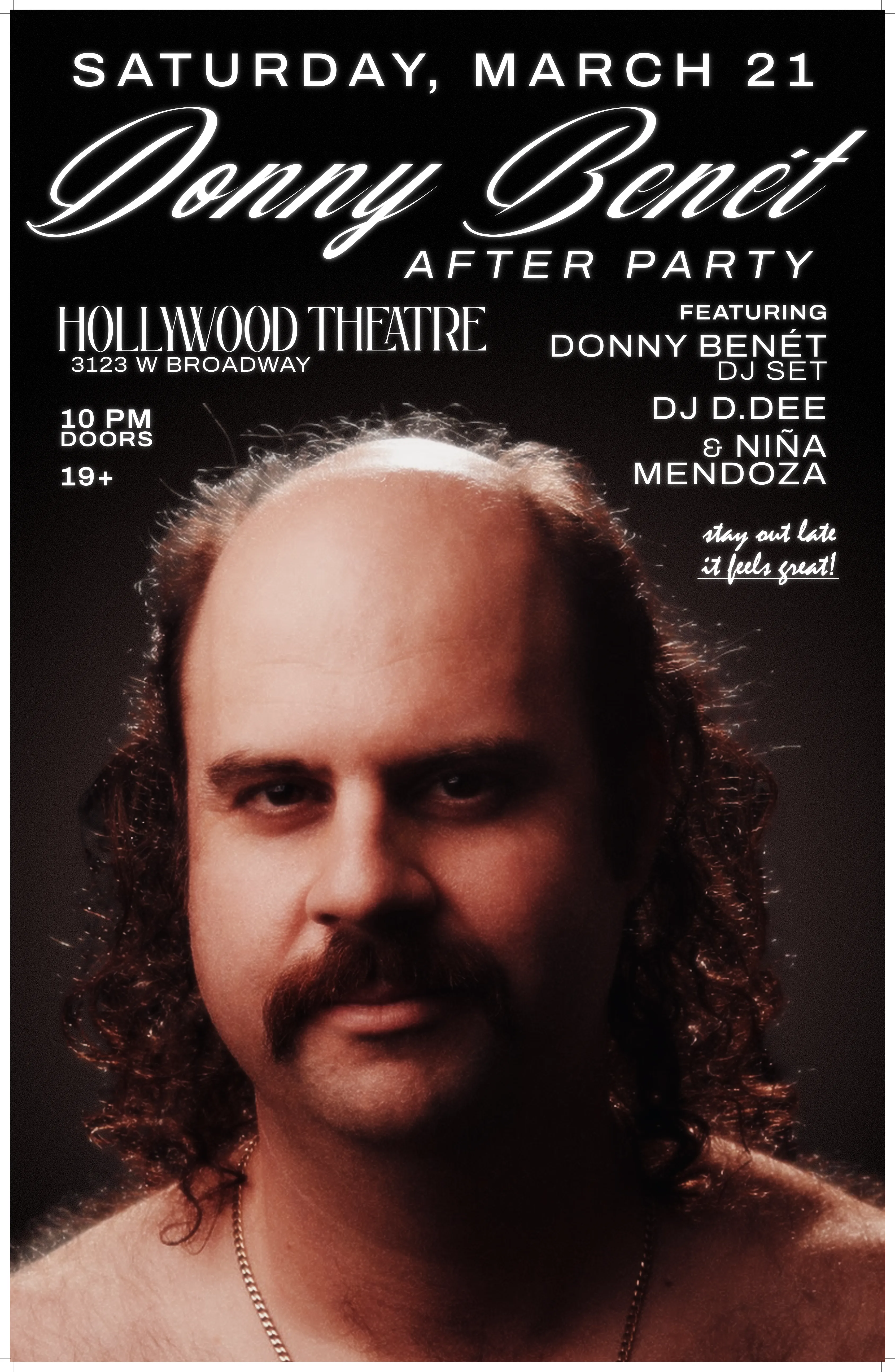 Show poster for Donny Benét After Party at Hollywood Theatre, by Koby Cobb-Vialet