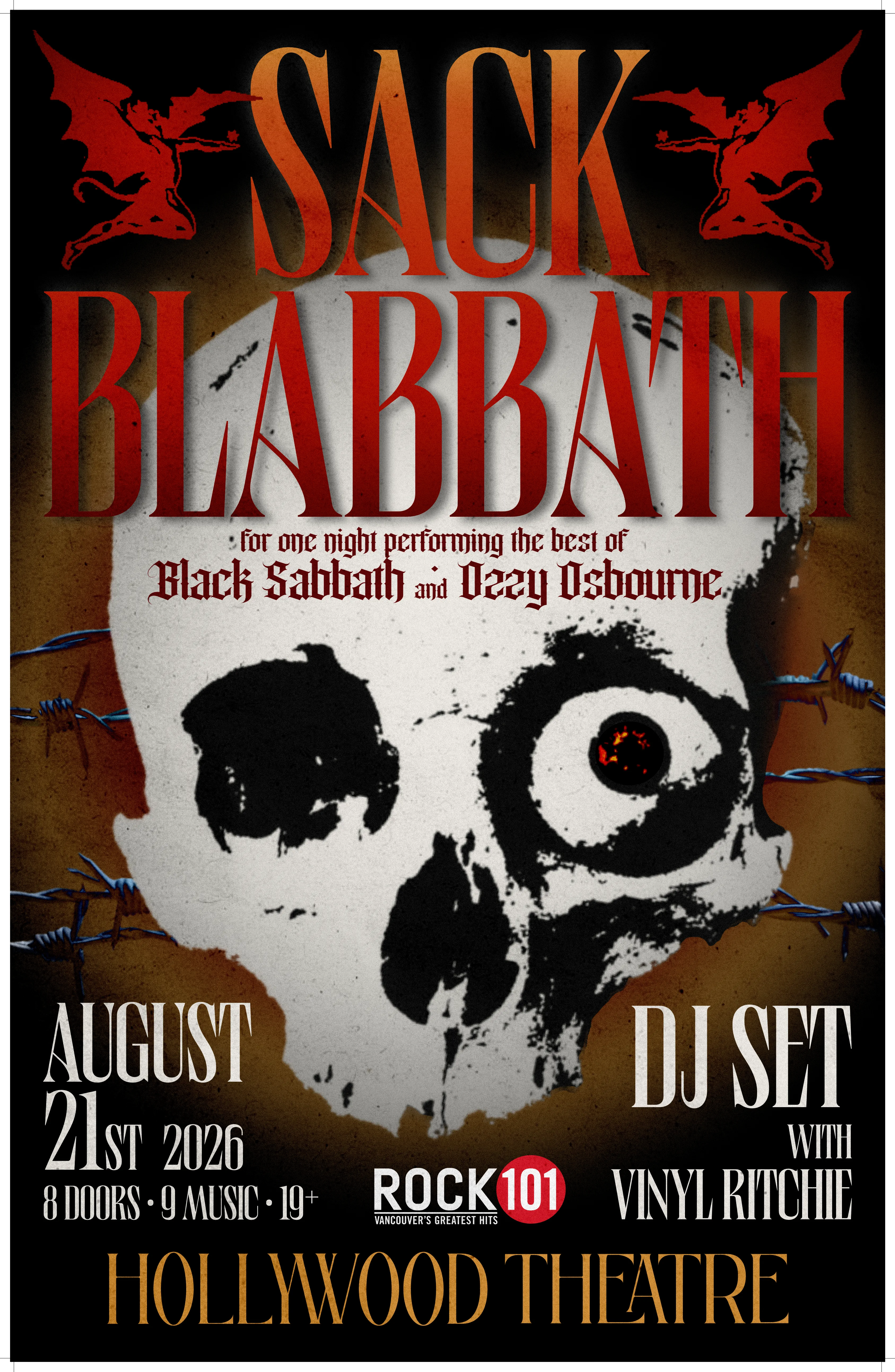 Show poster for Sack Blabbath at Hollywood Theatre, by Koby Cobb-Vialet