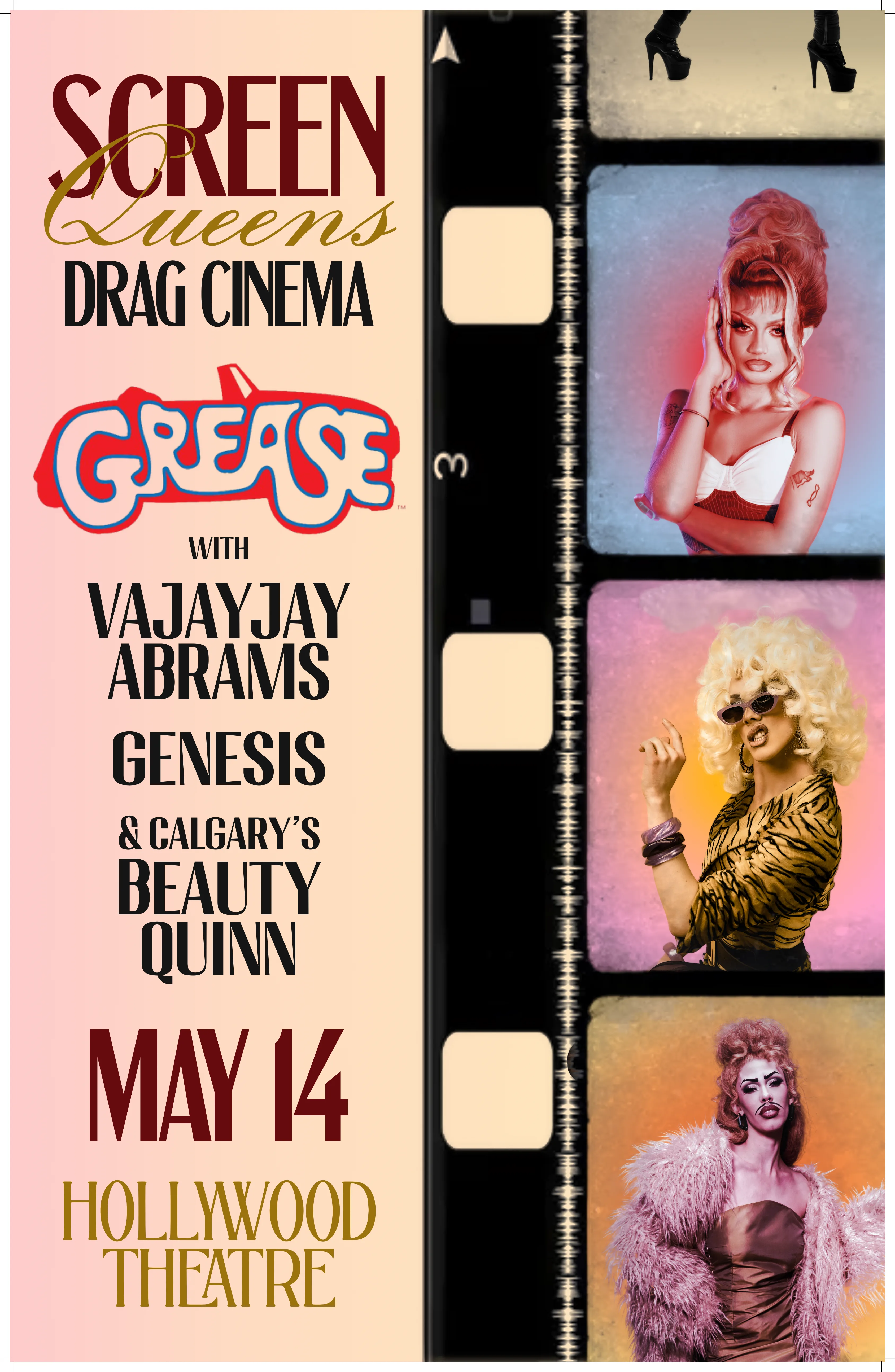 poster for Screen Queens Drag Cinema: Grease, by Koby Cobb-Vialet