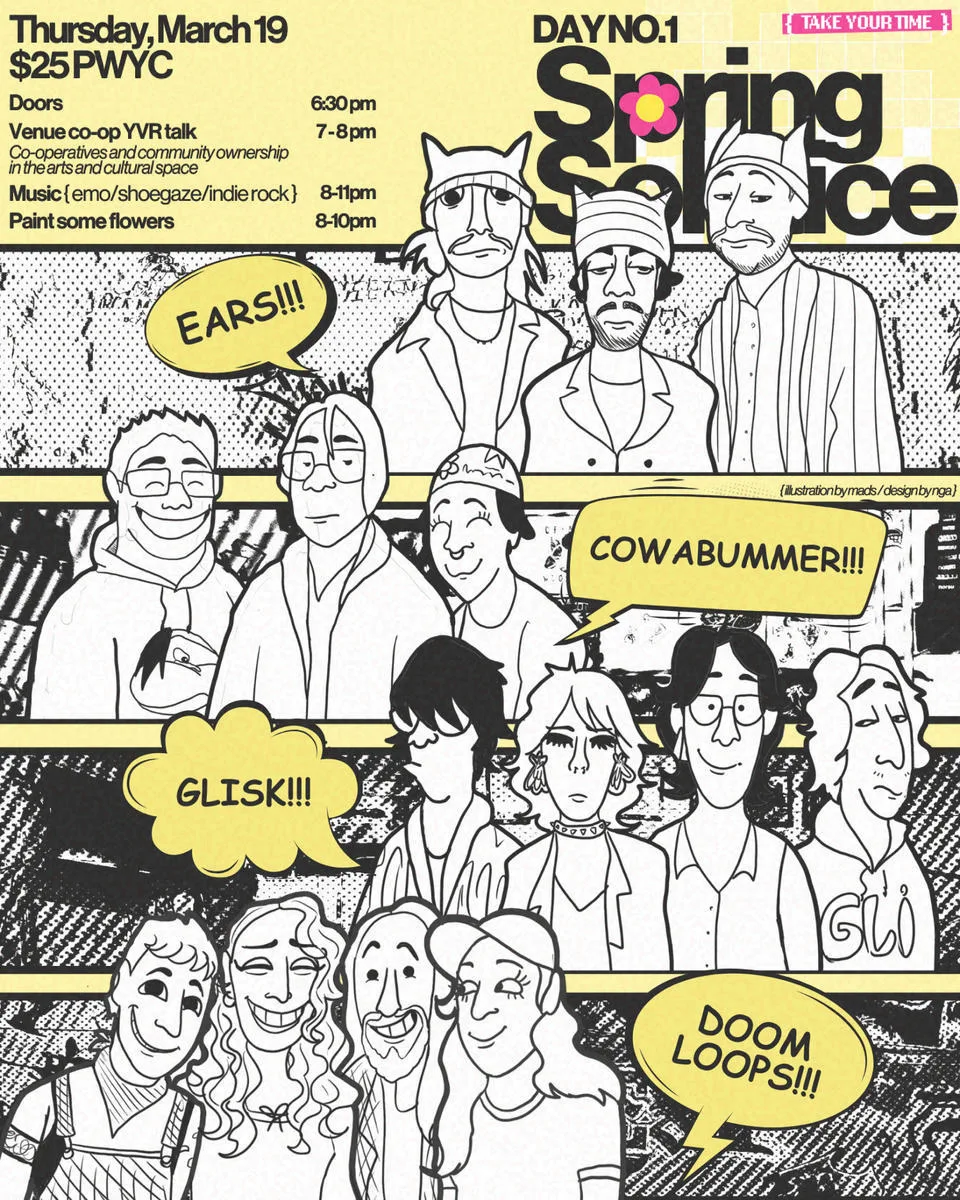 Show poster for Spring Solstice at Take Your Time - Day 1: EARS, Doom Loops, Cowabummer, Glisk at Take Your Time Back