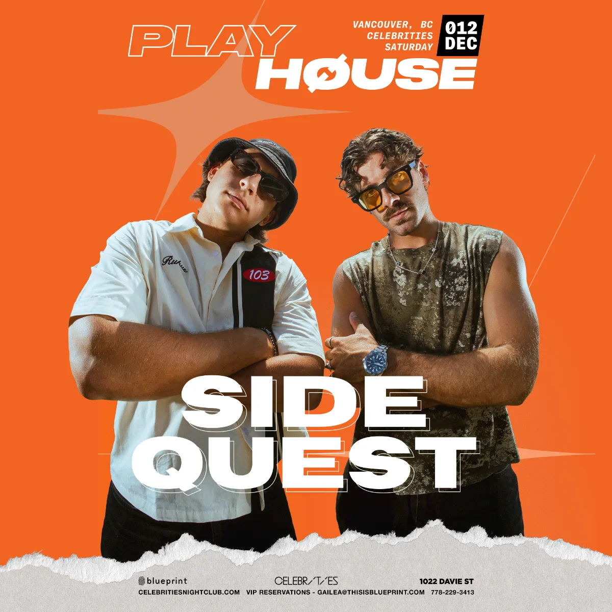 Show poster for Playhouse Pres: SIDEQUEST at Celebrities Nightclub