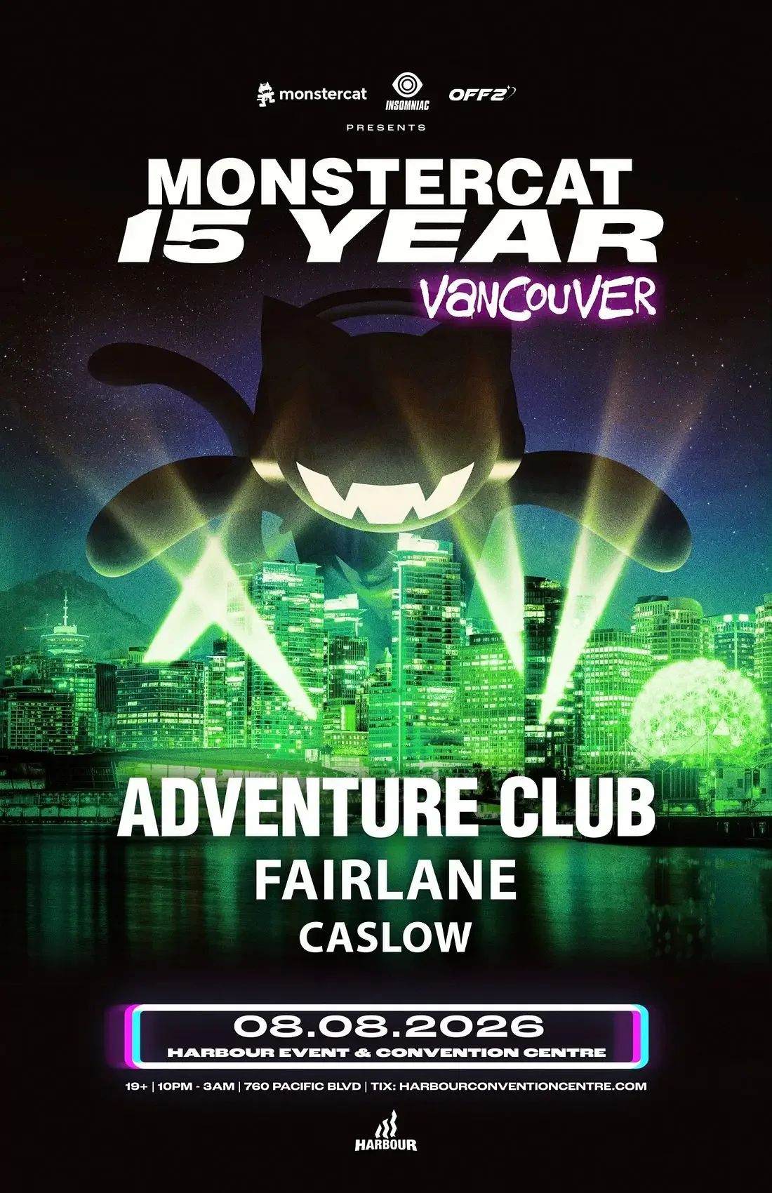 Show poster for Monstercat 15 Anniversary at Harbour Event Centre