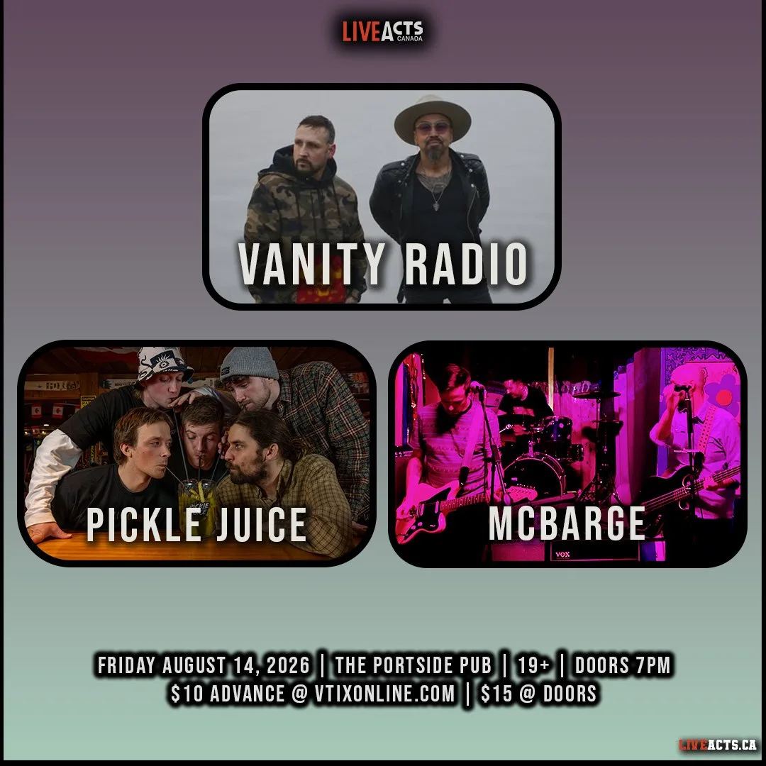 Show poster for Vanity Radio, Pickle Juice, McBarge at The Portside Pub