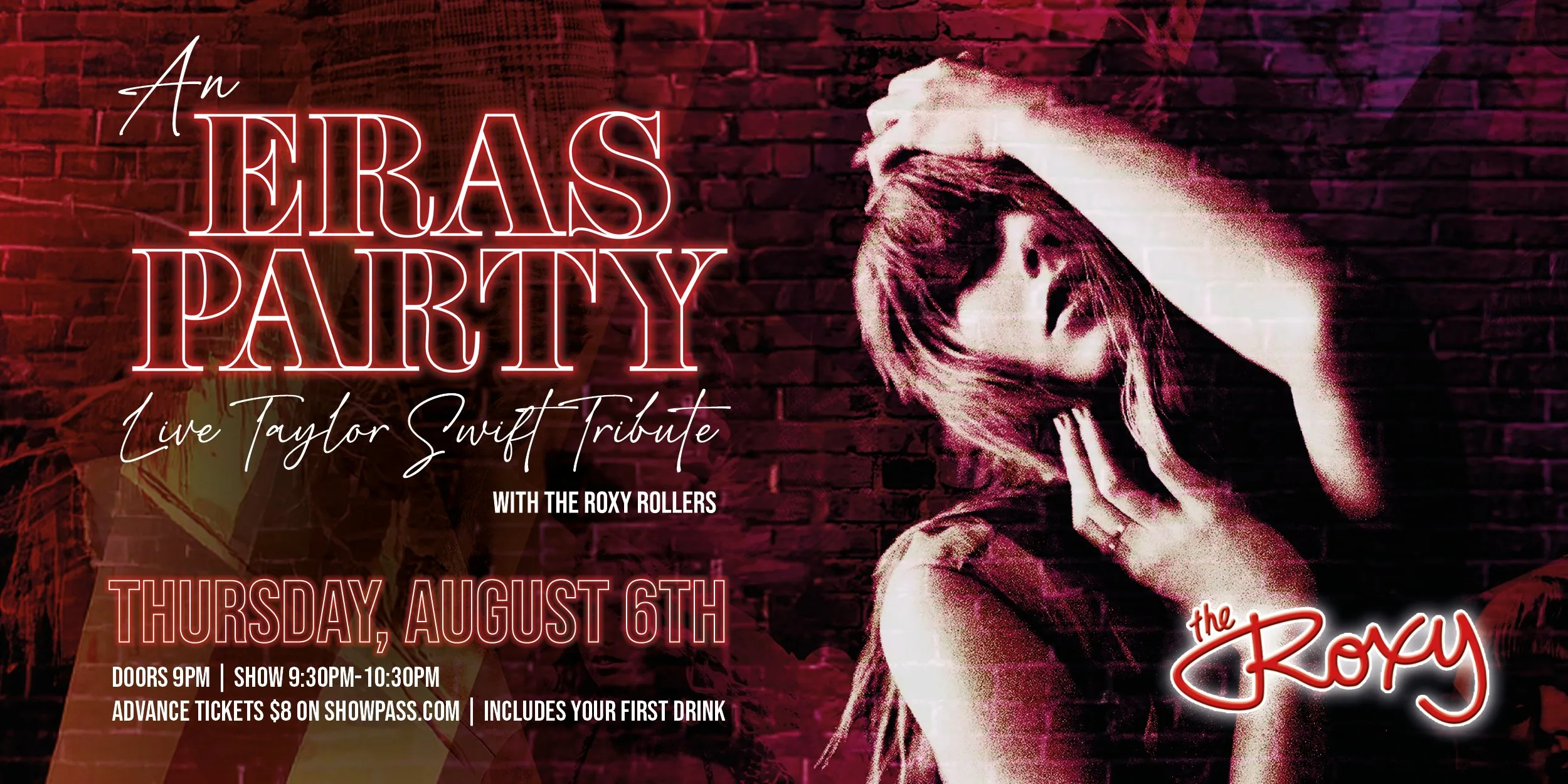 Show poster for Taylor Swift LIVE tribute at The Roxy Cabaret