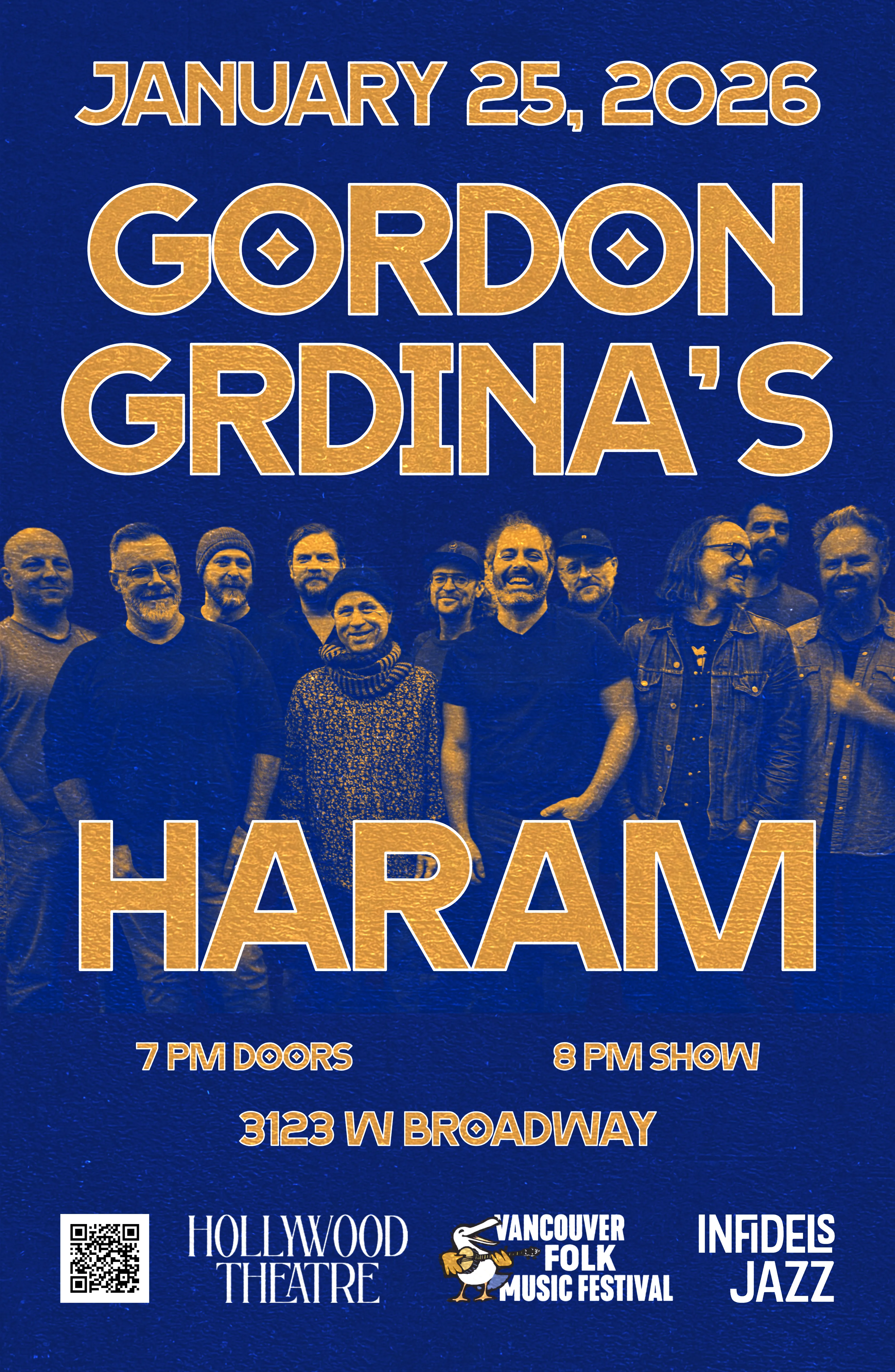 Show poster for Gordon Grdina's Haram at Hollywood Theatre, by Koby Cobb-Vialet