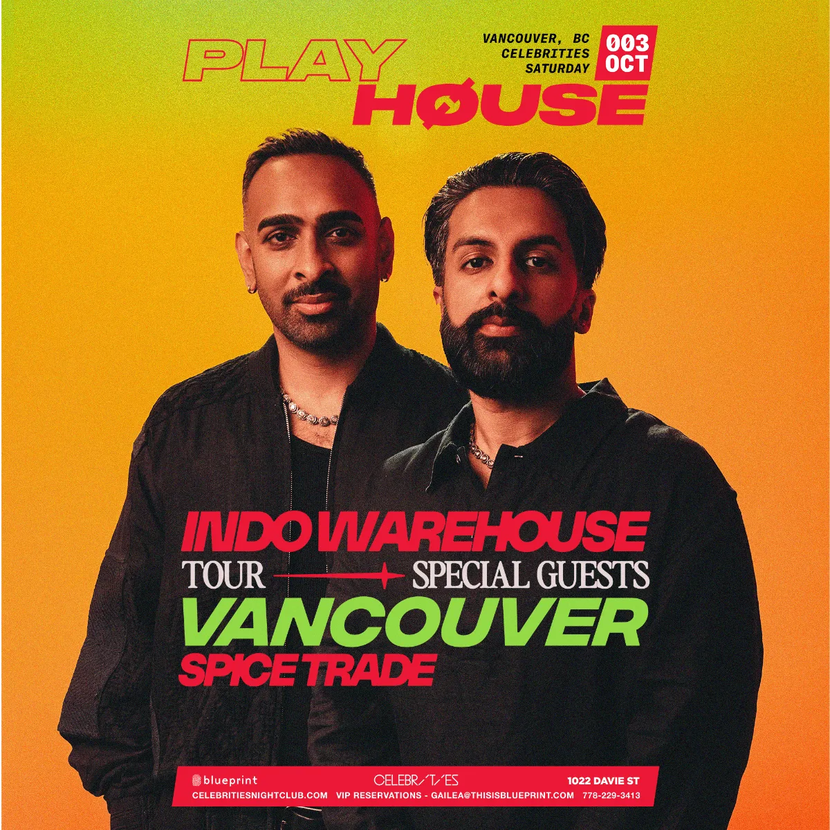Show poster for Playhouse pres: Indo Warehouse at Celebrities Nightclub