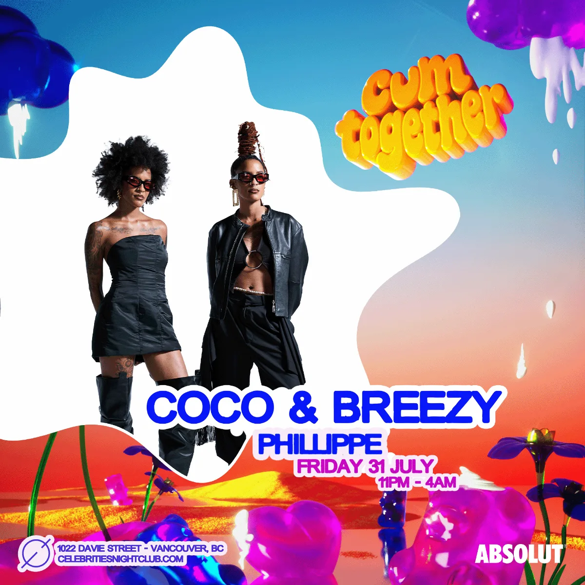 Show poster for CUM TOGETHER PRES. COCO & BREEZY @ CELEBRITIES PRIDE at Celebrities Nightclub
