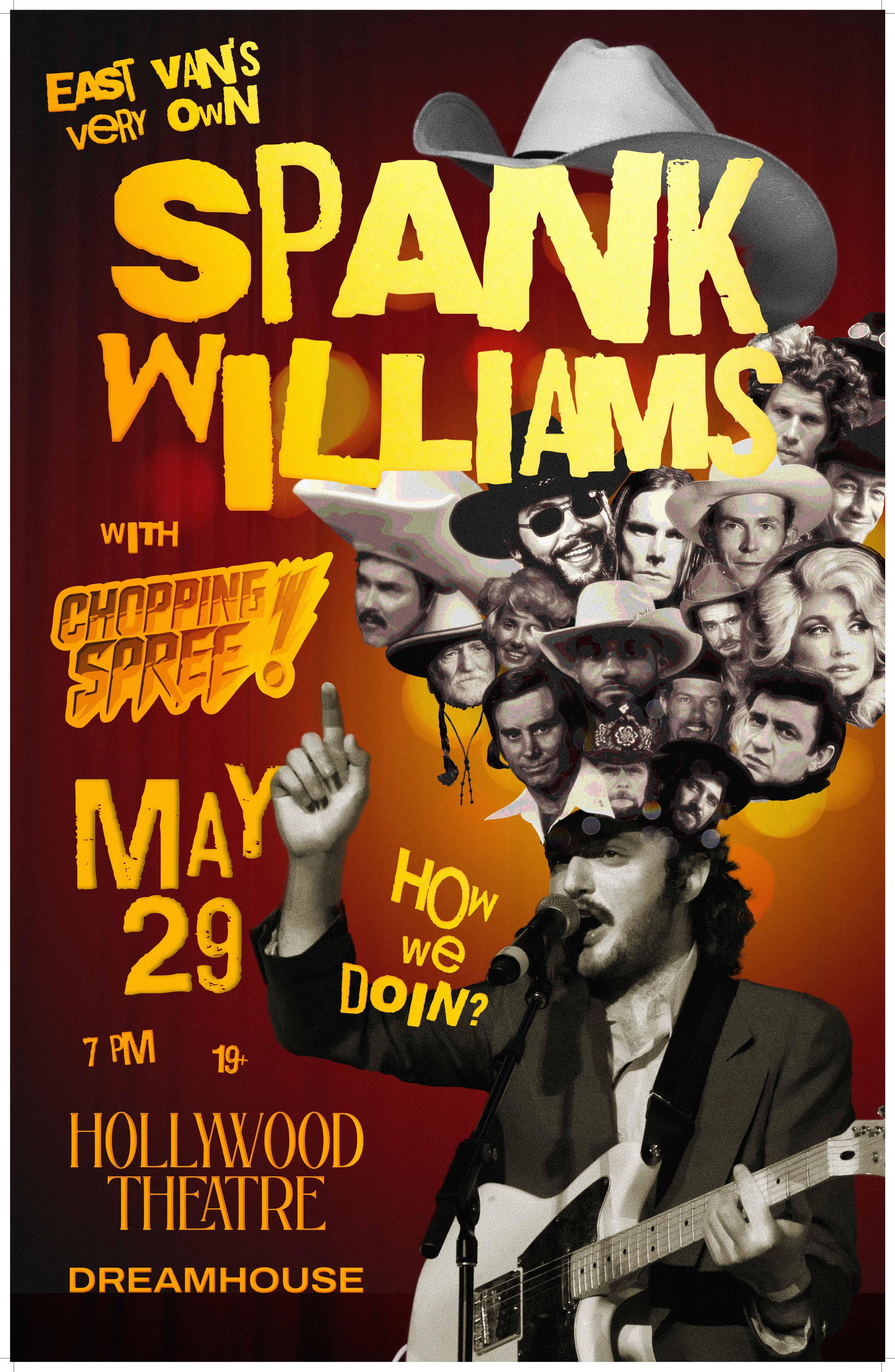 Show poster for Spank Williams at Hollywood Theatre, by Koby Cobb-Vialet