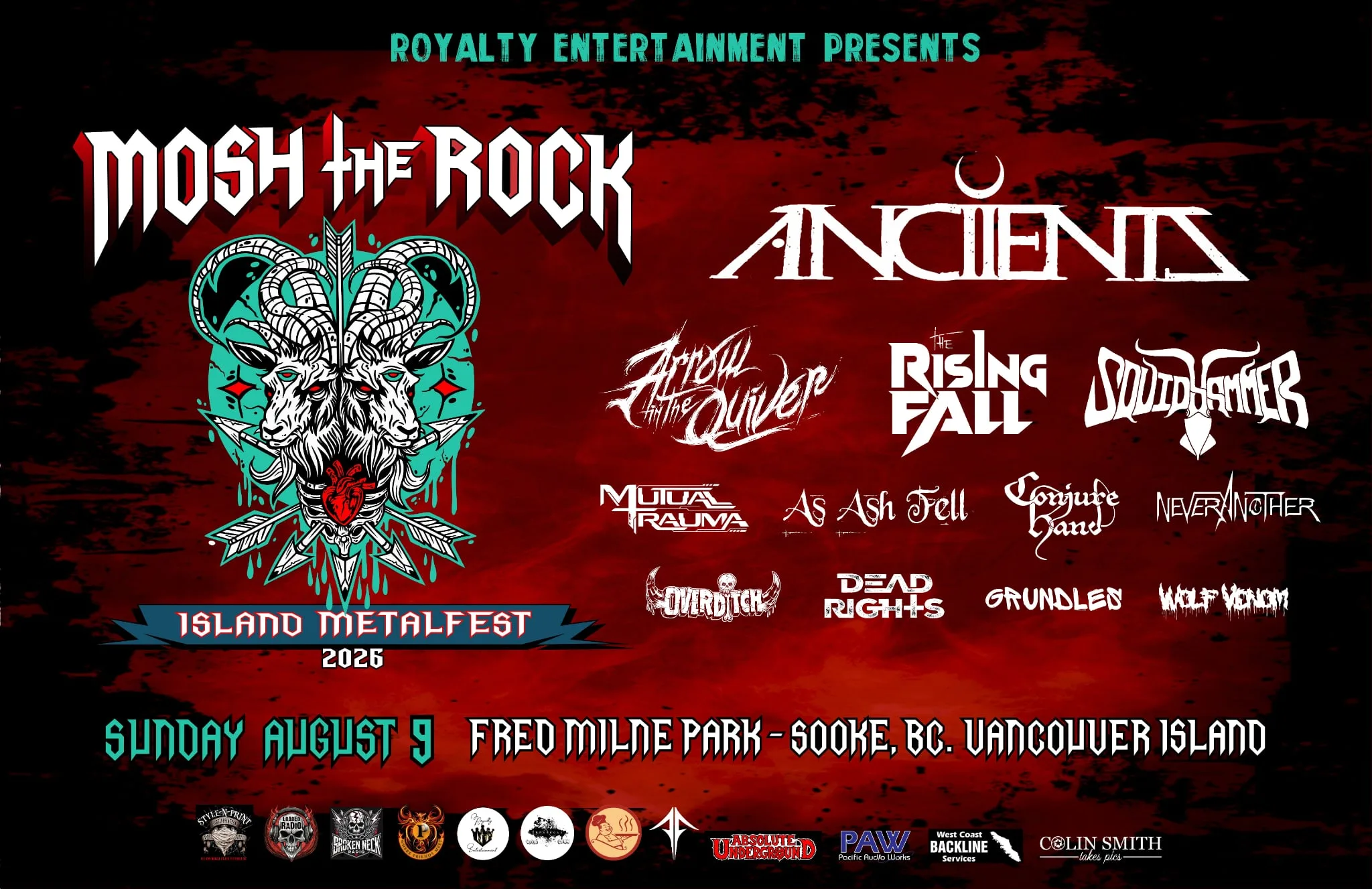 Show poster for Mosh the Rock Island MetalFest 2026 at Fred Milne Park