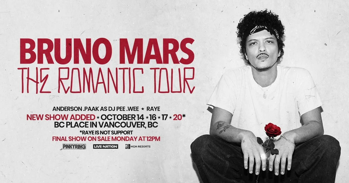 Show poster for Bruno Mars at BC Place