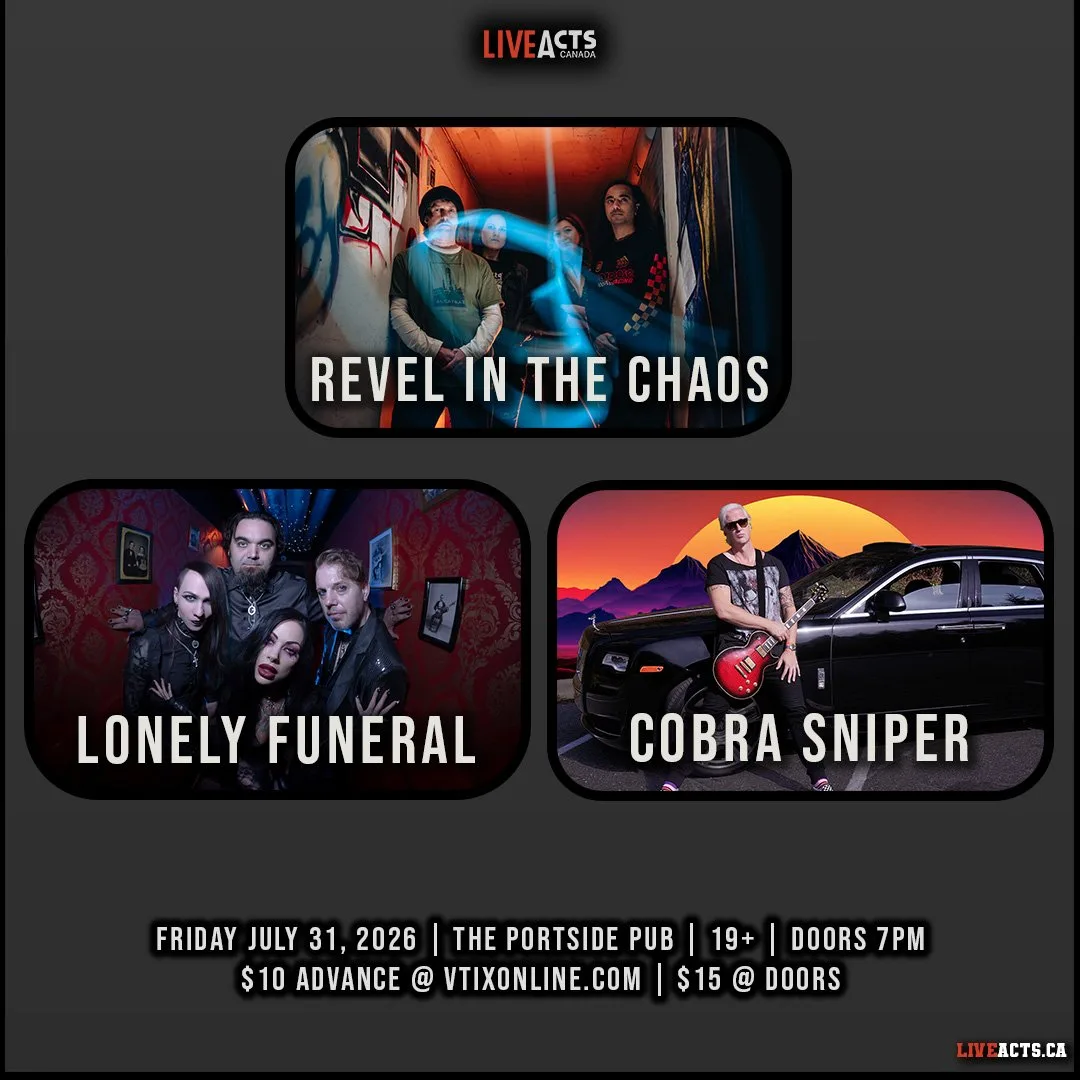 Show poster for Revel in the Chaos, Lonely Funeral, Cobra Sniper at The Portside Pub