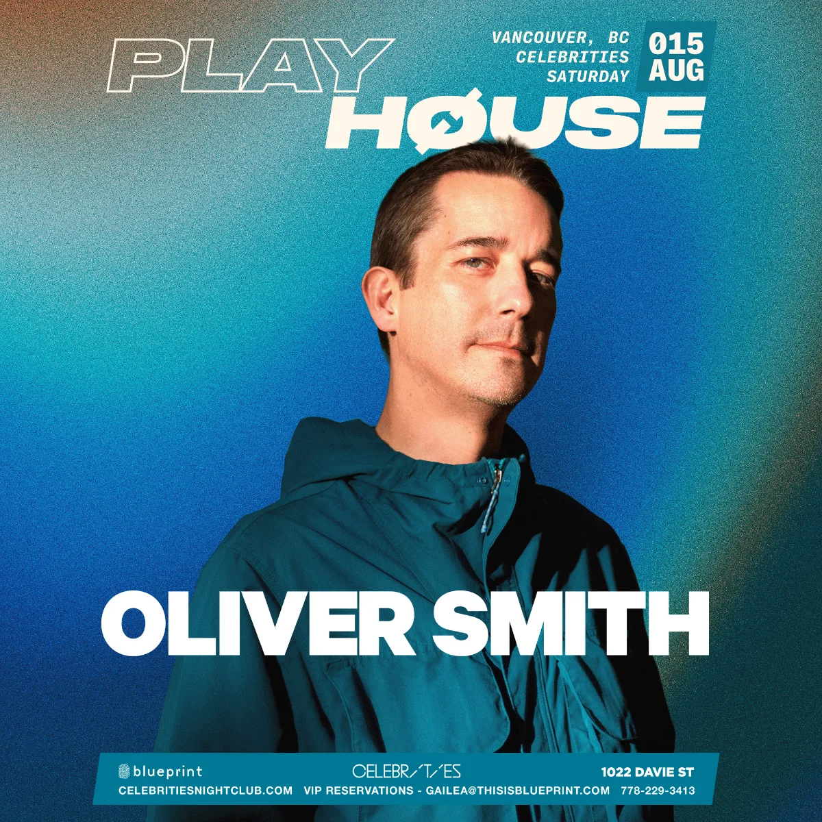 Show poster for Playhouse Pres: Oliver Smith at Celebrities Nightclub