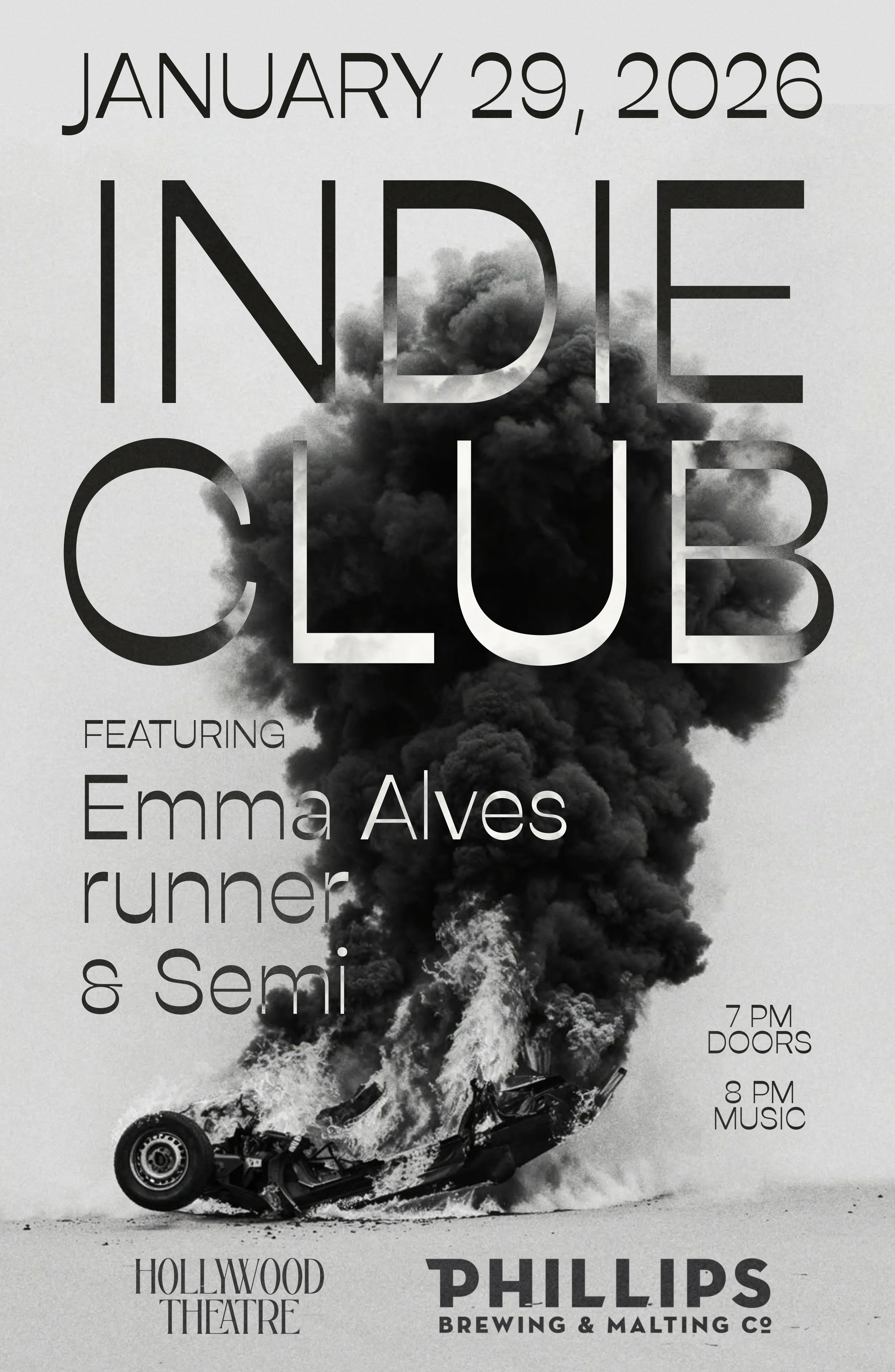 Show poster for Indie Club at Hollywood Theatre, by Koby Cobb-Vialet