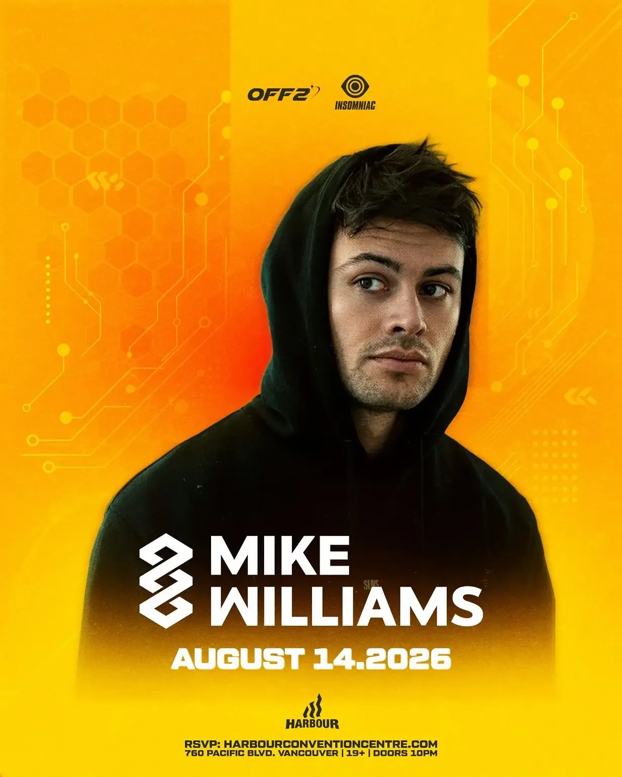 Show poster for Mike Williams at Harbour Event Centre