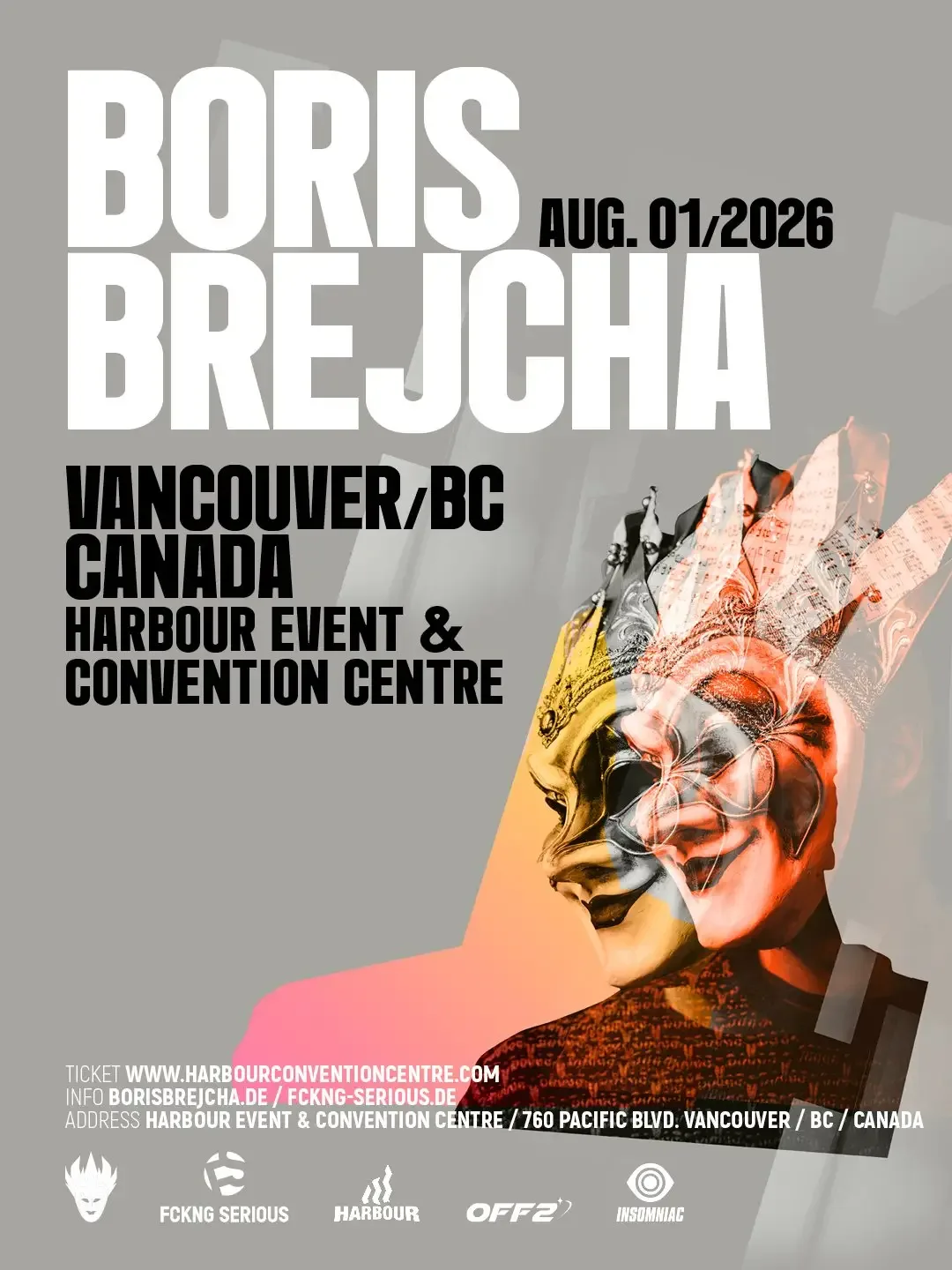 Show poster for Boris Brejcha at Harbour Event Centre