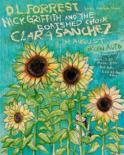 Show poster for D.L. Forrest, Nick Griffith and The Boatshed Choir, Clara Sanchez at Green Auto