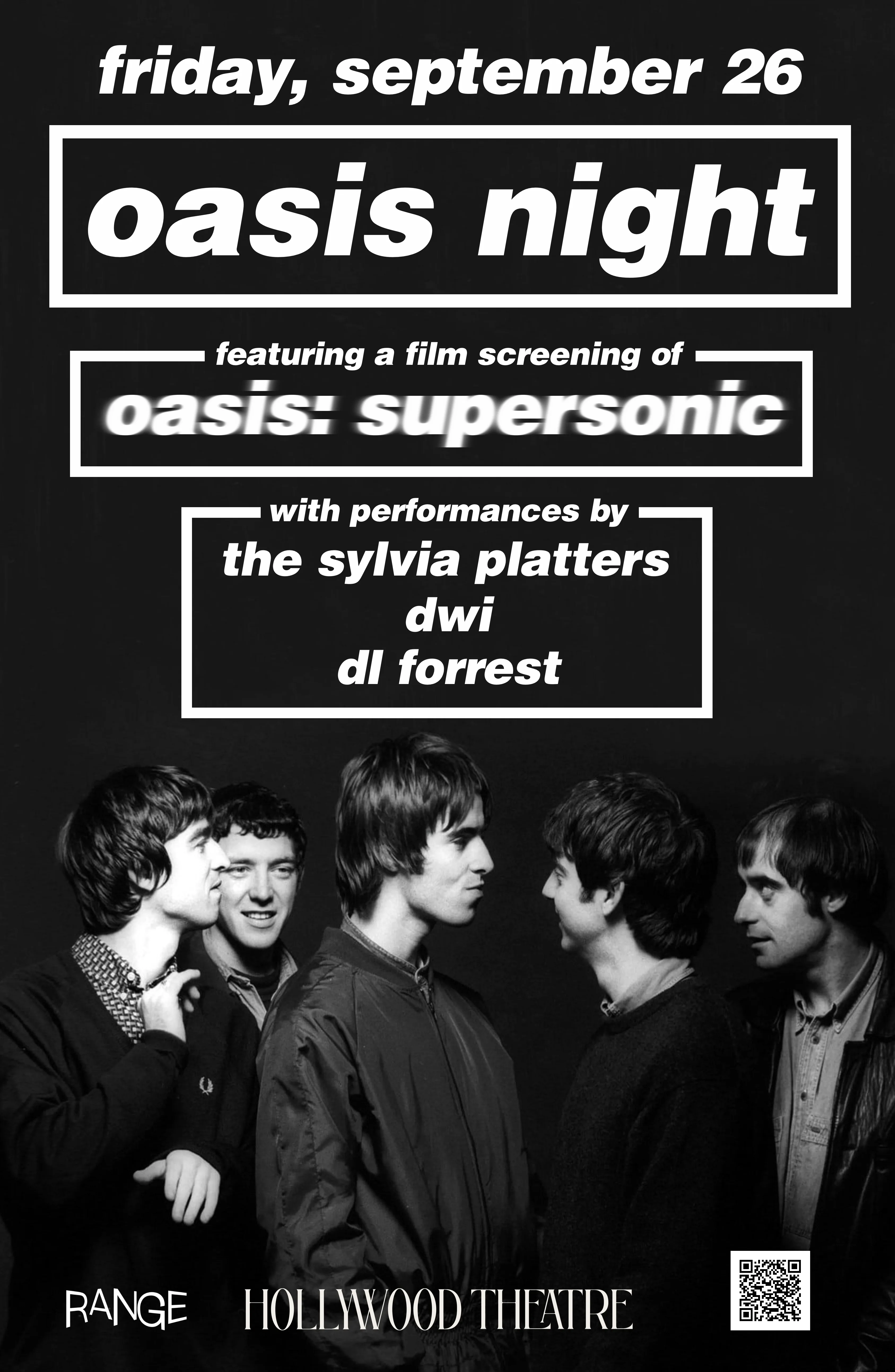 Show poster for Oasis Night at Hollywood Theatre, by Koby Cobb-Vialet
