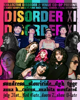 Show poster for Disorder XI at Red Gate Art Society